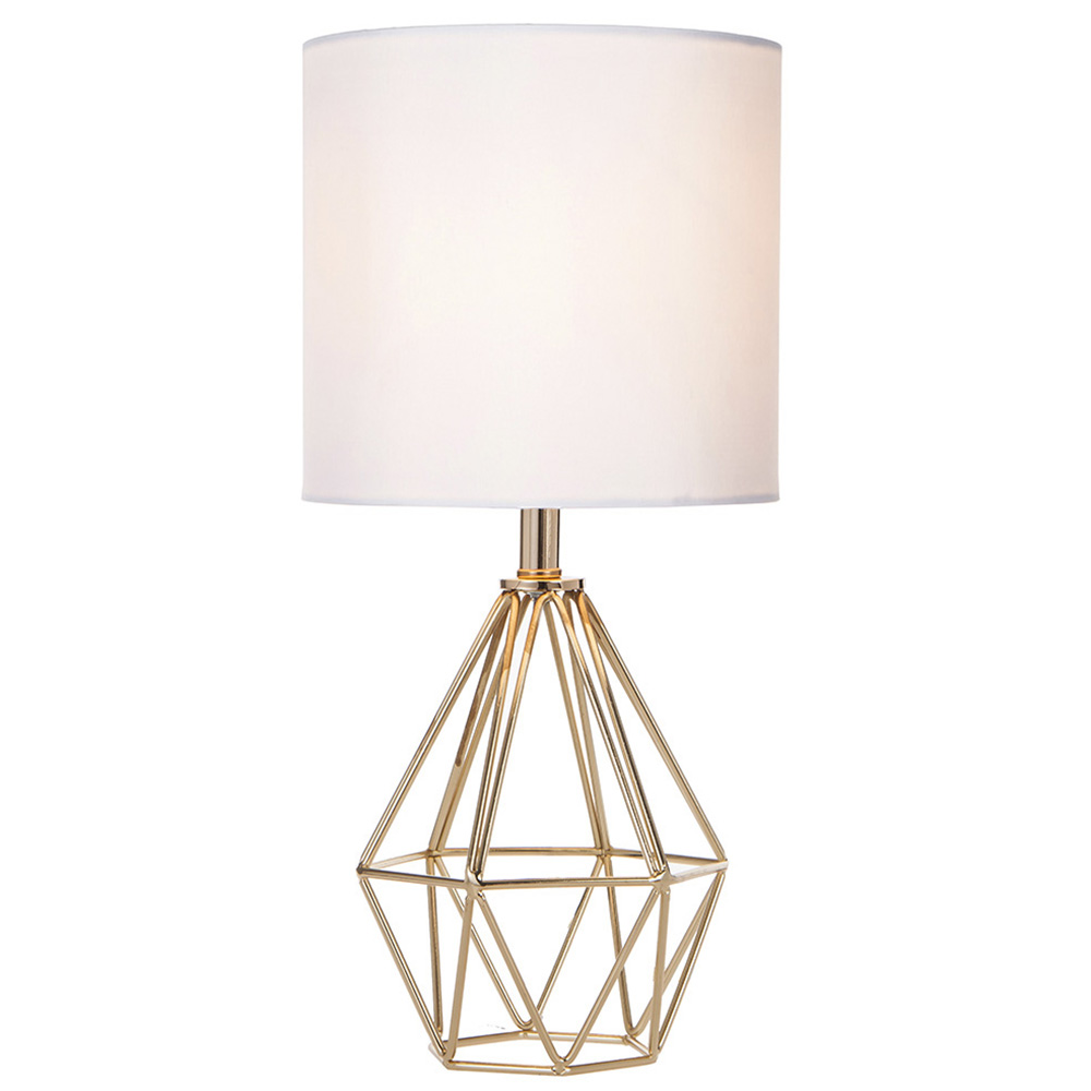 COTULIN Gold Modern Hollow Out Base Living Room Bedroom Small Table Lamp,Bedside Lamp with Metal Base and White Fabric Shade