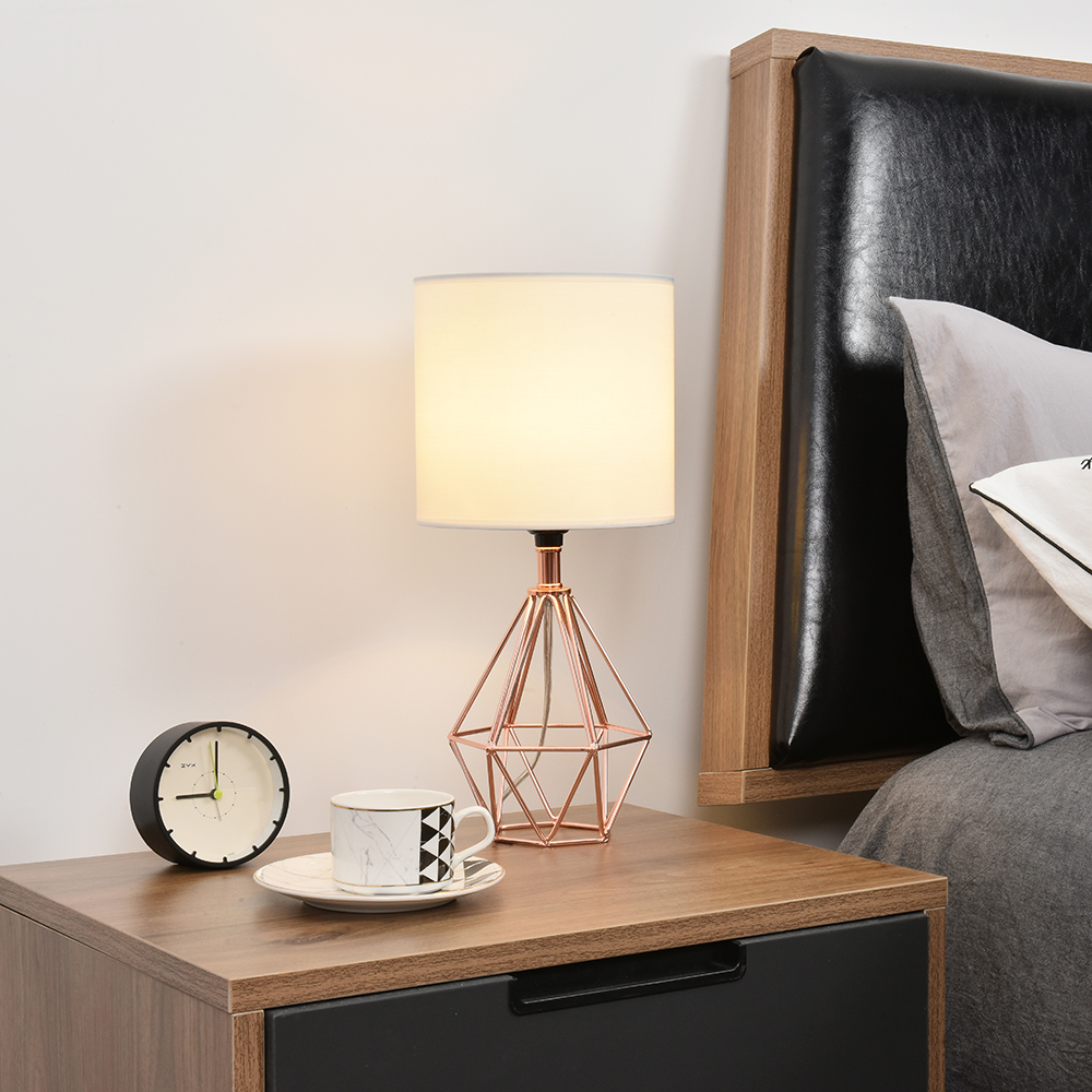 COTULIN Table Lamp,Modern Desk Lamp with TC Fabric Shade and Hollowed Out Metal Base for Living Room Bedroom,Rose Gold